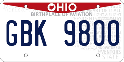 OH license plate GBK9800