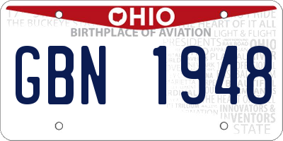 OH license plate GBN1948