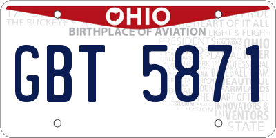 OH license plate GBT5871