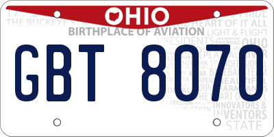 OH license plate GBT8070
