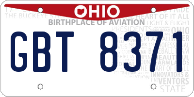 OH license plate GBT8371