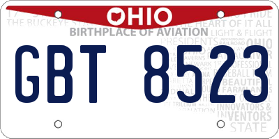 OH license plate GBT8523