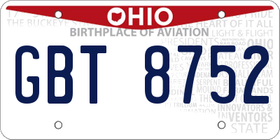 OH license plate GBT8752