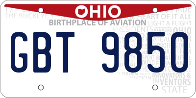 OH license plate GBT9850