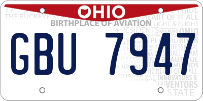 OH license plate GBU7947