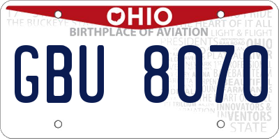 OH license plate GBU8070
