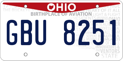 OH license plate GBU8251
