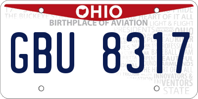 OH license plate GBU8317