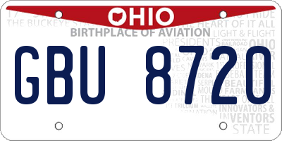 OH license plate GBU8720