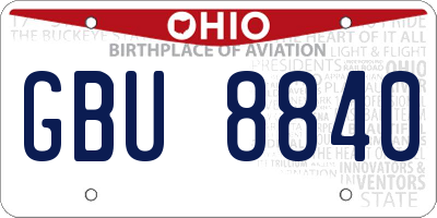 OH license plate GBU8840