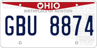 OH license plate GBU8874