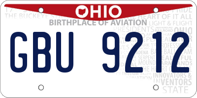 OH license plate GBU9212