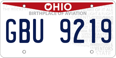 OH license plate GBU9219