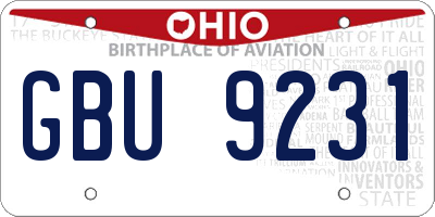 OH license plate GBU9231