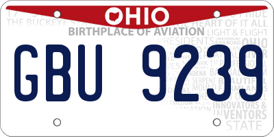 OH license plate GBU9239
