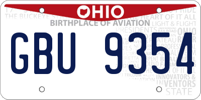 OH license plate GBU9354