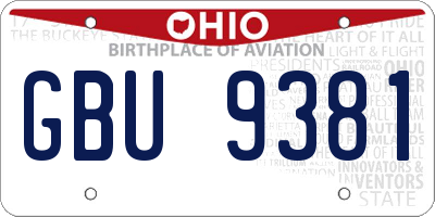 OH license plate GBU9381
