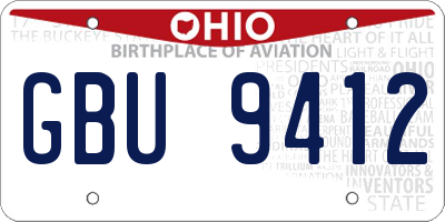 OH license plate GBU9412