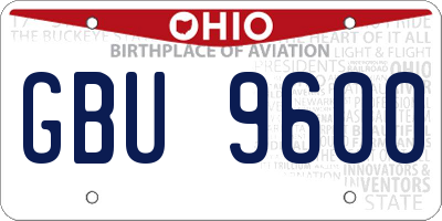 OH license plate GBU9600