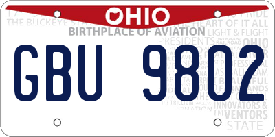 OH license plate GBU9802