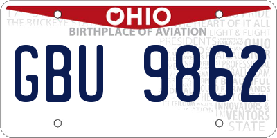 OH license plate GBU9862