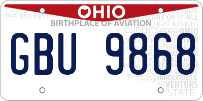 OH license plate GBU9868