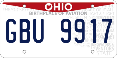 OH license plate GBU9917