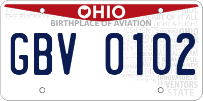 OH license plate GBV0102