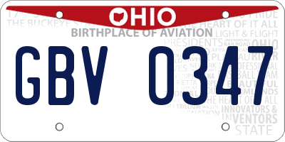 OH license plate GBV0347
