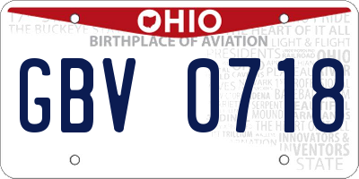 OH license plate GBV0718