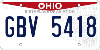 OH license plate GBV5418