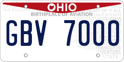 OH license plate GBV7000