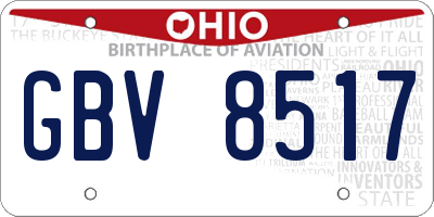 OH license plate GBV8517