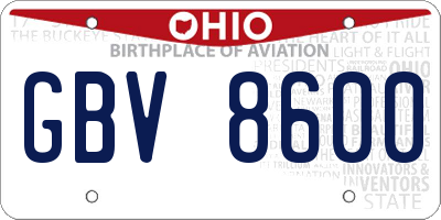 OH license plate GBV8600