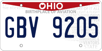 OH license plate GBV9205