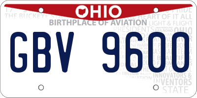 OH license plate GBV9600