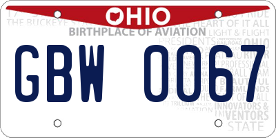 OH license plate GBW0067