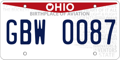 OH license plate GBW0087