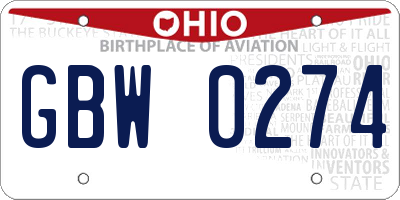 OH license plate GBW0274