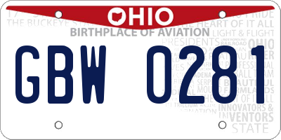 OH license plate GBW0281