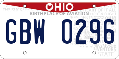OH license plate GBW0296