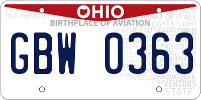 OH license plate GBW0363