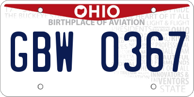 OH license plate GBW0367