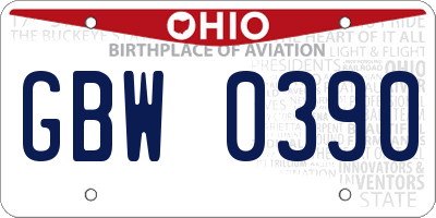 OH license plate GBW0390