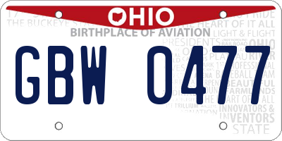 OH license plate GBW0477