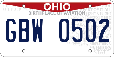 OH license plate GBW0502