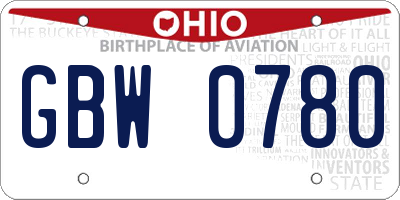 OH license plate GBW0780