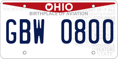 OH license plate GBW0800