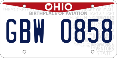 OH license plate GBW0858
