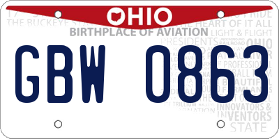OH license plate GBW0863